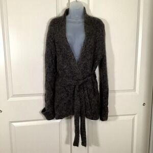 Express Cardigan Women's Size Large Wool Mohair Blend Belted Gray